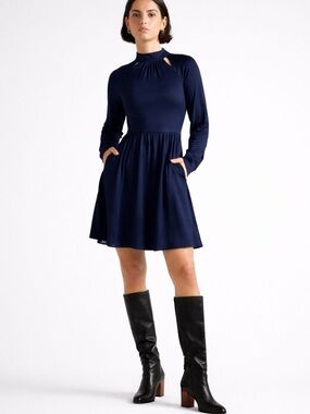 Ted Baker Ryaa Navy Long Sleeve Fit & Flare Mini Dress